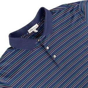 Peter Millar Polo Shirt Mens Large Blue Multicolor Stripe Cotton Golf Casual EUC